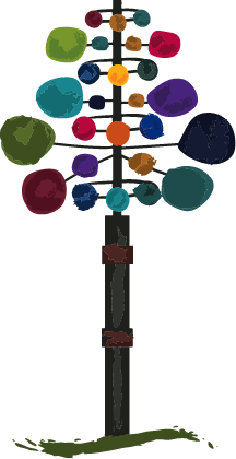 Illustrated tree with multicolored leaves