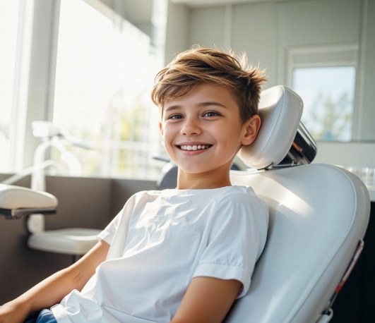 Young boy smiling in dental chair