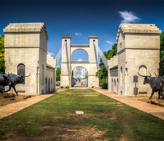 Marble bridge with longhorn statues