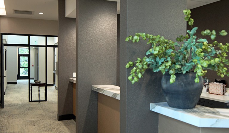Checkout area inside of dental office building